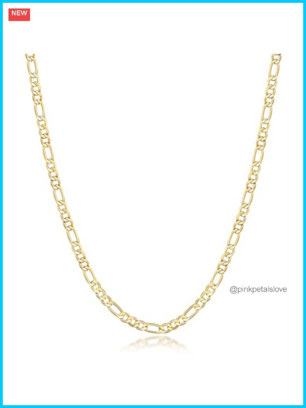 14K Gold Plated Figaro Chain Necklace for Women Non Tarnish Lobster Clasp